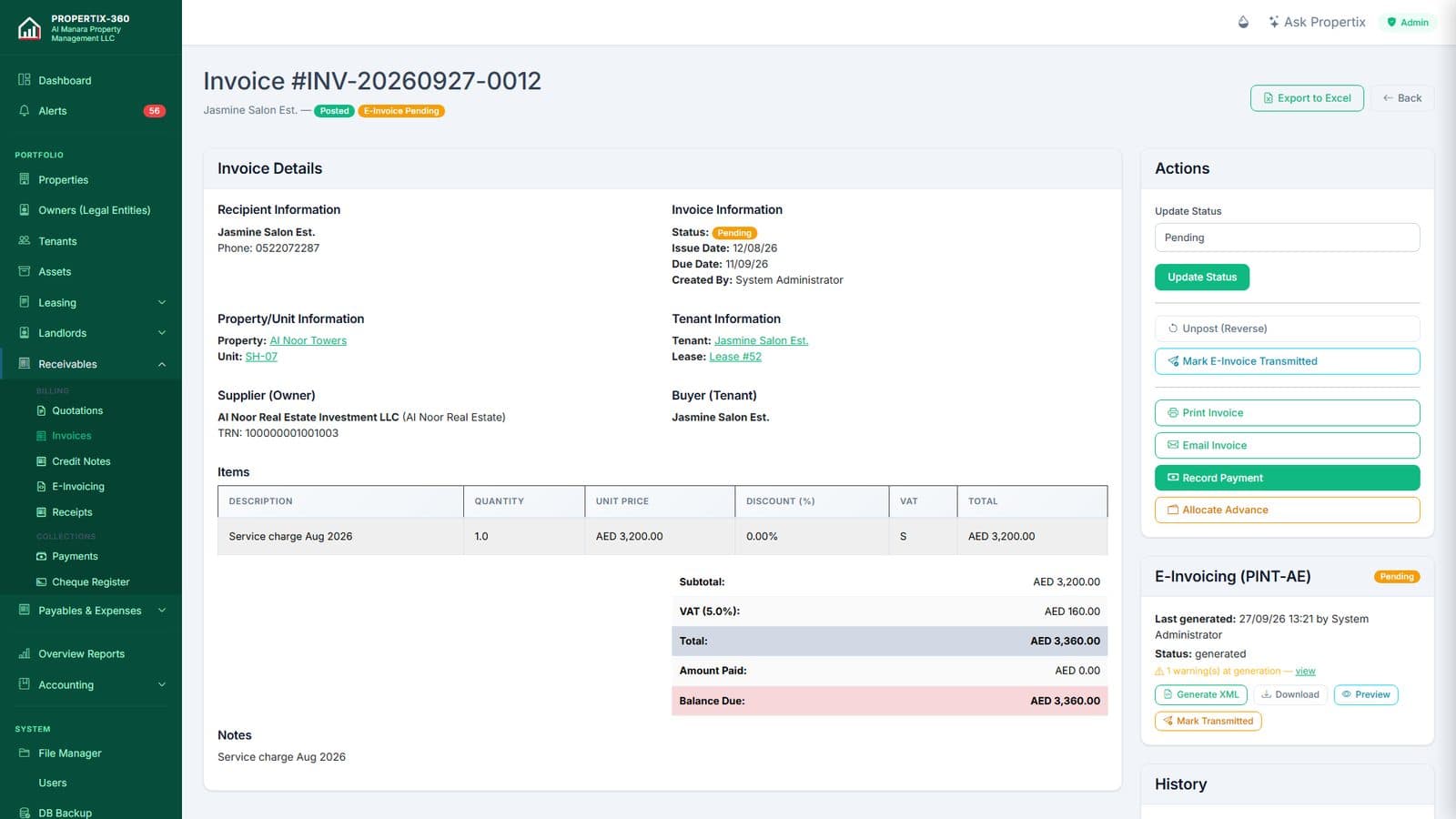 Tax invoice with UAE VAT